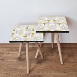 Hanah Home Juego de Mesas Nido de 2 Piezas Gris, Oro y Blanco
